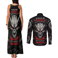 Demon Skull Couples Matching Tank Maxi Dress and Long Sleeve Button Shirts Always be yourself unless you can be a Dragon then always be a Dragon - Wonder Print Shop