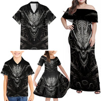 Demon Skull Family Matching Off Shoulder Maxi Dress and Hawaiian Shirt Always be yourself unless you can be a Dragon then always be a Dragon - Wonder Print Shop