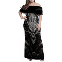Demon Skull Family Matching Off Shoulder Maxi Dress and Hawaiian Shirt Always be yourself unless you can be a Dragon then always be a Dragon - Wonder Print Shop
