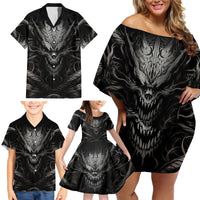 Demon Skull Family Matching Off Shoulder Short Dress and Hawaiian Shirt Always be yourself unless you can be a Dragon then always be a Dragon - Wonder Print Shop