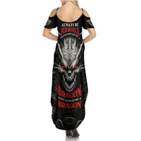 Demon Skull Family Matching Summer Maxi Dress and Hawaiian Shirt Always be yourself unless you can be a Dragon then always be a Dragon - Wonder Print Shop