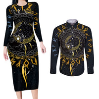 Skoll and Hati Viking Wolfs Couples Matching Long Sleeve Bodycon Dress and Long Sleeve Button Shirts - Wonder Print Shop
