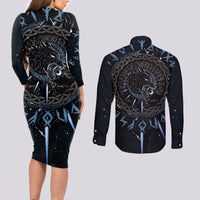 Skoll and Hati Viking Wolfs Couples Matching Long Sleeve Bodycon Dress and Long Sleeve Button Shirts - Wonder Print Shop