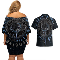Skoll and Hati Viking Wolfs Couples Matching Off Shoulder Short Dress and Hawaiian Shirt - Wonder Print Shop