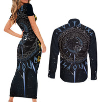 Skoll and Hati Viking Wolfs Couples Matching Short Sleeve Bodycon Dress and Long Sleeve Button Shirts - Wonder Print Shop