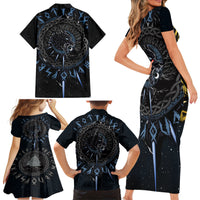 Skoll and Hati Viking Wolfs Family Matching Short Sleeve Bodycon Dress and Hawaiian Shirt - Wonder Print Shop