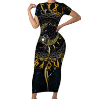 Skoll and Hati Viking Wolfs Family Matching Short Sleeve Bodycon Dress and Hawaiian Shirt - Wonder Print Shop
