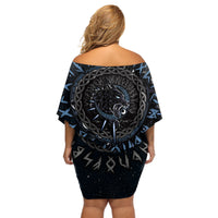 Skoll and Hati Viking Wolfs Off Shoulder Short Dress - Wonder Print Shop