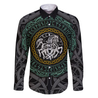 Viking Family Matching Long Sleeve Bodycon Dress and Hawaiian Shirt Sleipnir symbol and viking pattern art - Wonder Print Shop