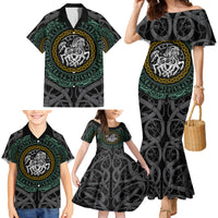 Viking Family Matching Mermaid Dress and Hawaiian Shirt Sleipnir symbol and viking pattern art - Wonder Print Shop