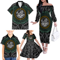 Viking Family Matching Off Shoulder Long Sleeve Dress and Hawaiian Shirt Sleipnir symbol and viking pattern art - Wonder Print Shop