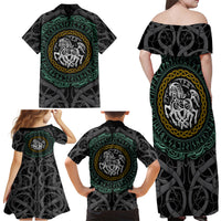 Viking Family Matching Off Shoulder Maxi Dress and Hawaiian Shirt Sleipnir symbol and viking pattern art - Wonder Print Shop