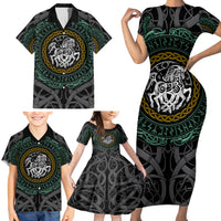 Viking Family Matching Short Sleeve Bodycon Dress and Hawaiian Shirt Sleipnir symbol and viking pattern art - Wonder Print Shop
