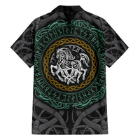 Viking Family Matching Short Sleeve Bodycon Dress and Hawaiian Shirt Sleipnir symbol and viking pattern art - Wonder Print Shop