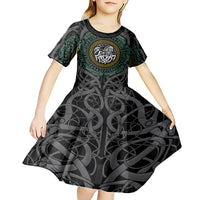 Viking Kid Short Sleeve Dress Sleipnir symbol and viking pattern art - Wonder Print Shop