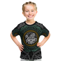 Viking Kid T Shirt Sleipnir symbol and viking pattern art - Wonder Print Shop