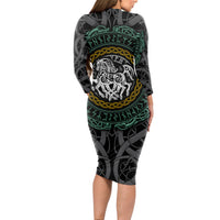 Viking Long Sleeve Bodycon Dress Sleipnir symbol and viking pattern art - Wonder Print Shop