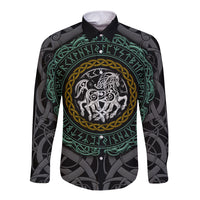 Viking Long Sleeve Button Shirt Sleipnir symbol and viking pattern art - Wonder Print Shop