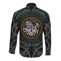Viking Long Sleeve Button Shirt Sleipnir symbol and viking pattern art - Wonder Print Shop