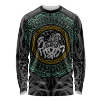 Viking Long Sleeve Shirt Sleipnir symbol and viking pattern art - Wonder Print Shop