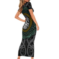 Viking Short Sleeve Bodycon Dress Sleipnir symbol and viking pattern art - Wonder Print Shop