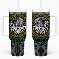 Viking Tumbler With Handle Sleipnir symbol and viking pattern art - Wonder Print Shop