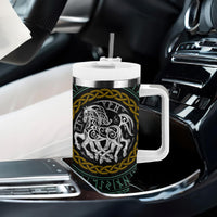 Viking Tumbler With Handle Sleipnir symbol and viking pattern art - Wonder Print Shop