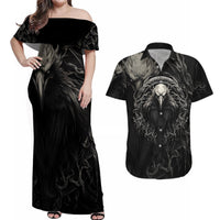 Viking Raven Couples Matching Off Shoulder Maxi Dress and Hawaiian Shirt Viking Blood Runs Through My Veins - Wonder Print Shop