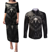 Viking Raven Couples Matching Puletasi Dress and Long Sleeve Button Shirts Viking Blood Runs Through My Veins - Wonder Print Shop