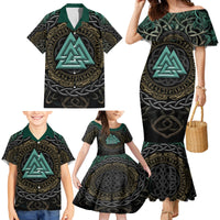 Viking Family Matching Mermaid Dress and Hawaiian Shirt Cyan Valknut and Yggdrasil - Wonder Print Shop