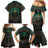 Viking Family Matching Mermaid Dress and Hawaiian Shirt Cyan Valknut and Yggdrasil - Wonder Print Shop