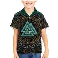 Viking Family Matching Mermaid Dress and Hawaiian Shirt Cyan Valknut and Yggdrasil - Wonder Print Shop