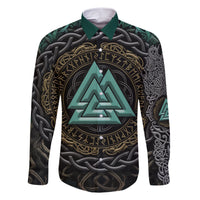 Viking Family Matching Short Sleeve Bodycon Dress and Hawaiian Shirt Cyan Valknut and Yggdrasil - Wonder Print Shop