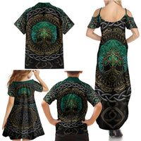 Viking Family Matching Summer Maxi Dress and Hawaiian Shirt Cyan Valknut and Yggdrasil - Wonder Print Shop
