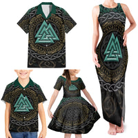 Viking Family Matching Tank Maxi Dress and Hawaiian Shirt Cyan Valknut and Yggdrasil - Wonder Print Shop