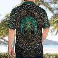 Viking Hawaiian Shirt Cyan Valknut and Yggdrasil - Wonder Print Shop