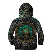 Viking Kid Hoodie Cyan Valknut and Yggdrasil - Wonder Print Shop