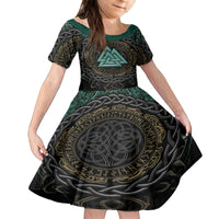 Viking Kid Short Sleeve Dress Cyan Valknut and Yggdrasil - Wonder Print Shop
