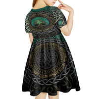Viking Kid Short Sleeve Dress Cyan Valknut and Yggdrasil - Wonder Print Shop