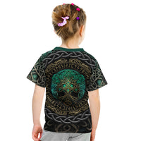 Viking Kid T Shirt Cyan Valknut and Yggdrasil - Wonder Print Shop