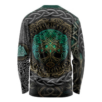 Viking Long Sleeve Shirt Cyan Valknut and Yggdrasil - Wonder Print Shop