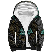 Viking Sherpa Hoodie Cyan Valknut and Yggdrasil - Wonder Print Shop