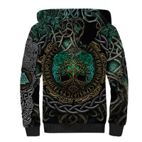 Viking Sherpa Hoodie Cyan Valknut and Yggdrasil - Wonder Print Shop