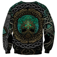 Viking Sweatshirt Cyan Valknut and Yggdrasil - Wonder Print Shop