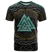 Viking T Shirt Cyan Valknut and Yggdrasil - Wonder Print Shop