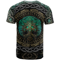 Viking T Shirt Cyan Valknut and Yggdrasil - Wonder Print Shop