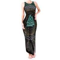 Viking Tank Maxi Dress Cyan Valknut and Yggdrasil - Wonder Print Shop