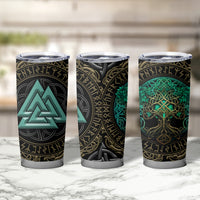 Viking Tumbler Cup Cyan Valknut and Yggdrasil - Wonder Print Shop