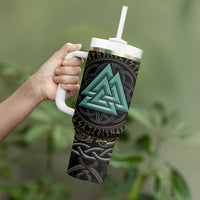 Viking Tumbler With Handle Cyan Valknut and Yggdrasil - Wonder Print Shop