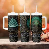 Viking Tumbler With Handle Cyan Valknut and Yggdrasil - Wonder Print Shop